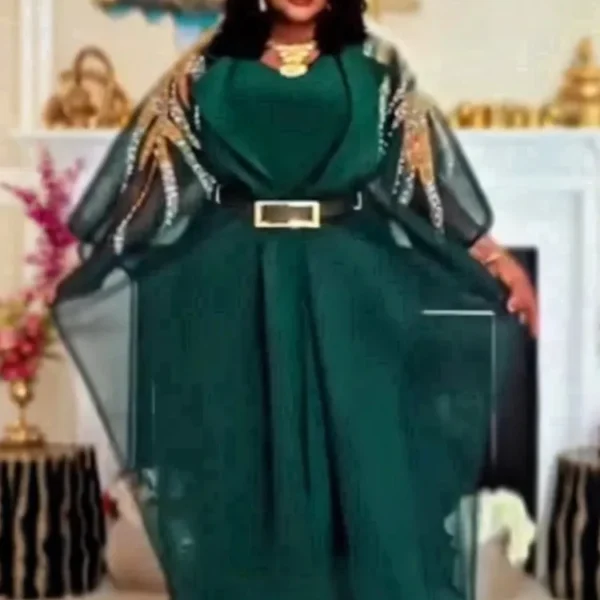 2 PCS Sets African Clothes for Women Dashiki Diamond Outfits Gown Plus Size Turkey Wedding Party Dresses Kaftan Boubou Robe